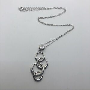 Vtg Elle Sterling & Ruby Accent Circles Pendant w 925 Chain 19.7” + 1.7” Pendant